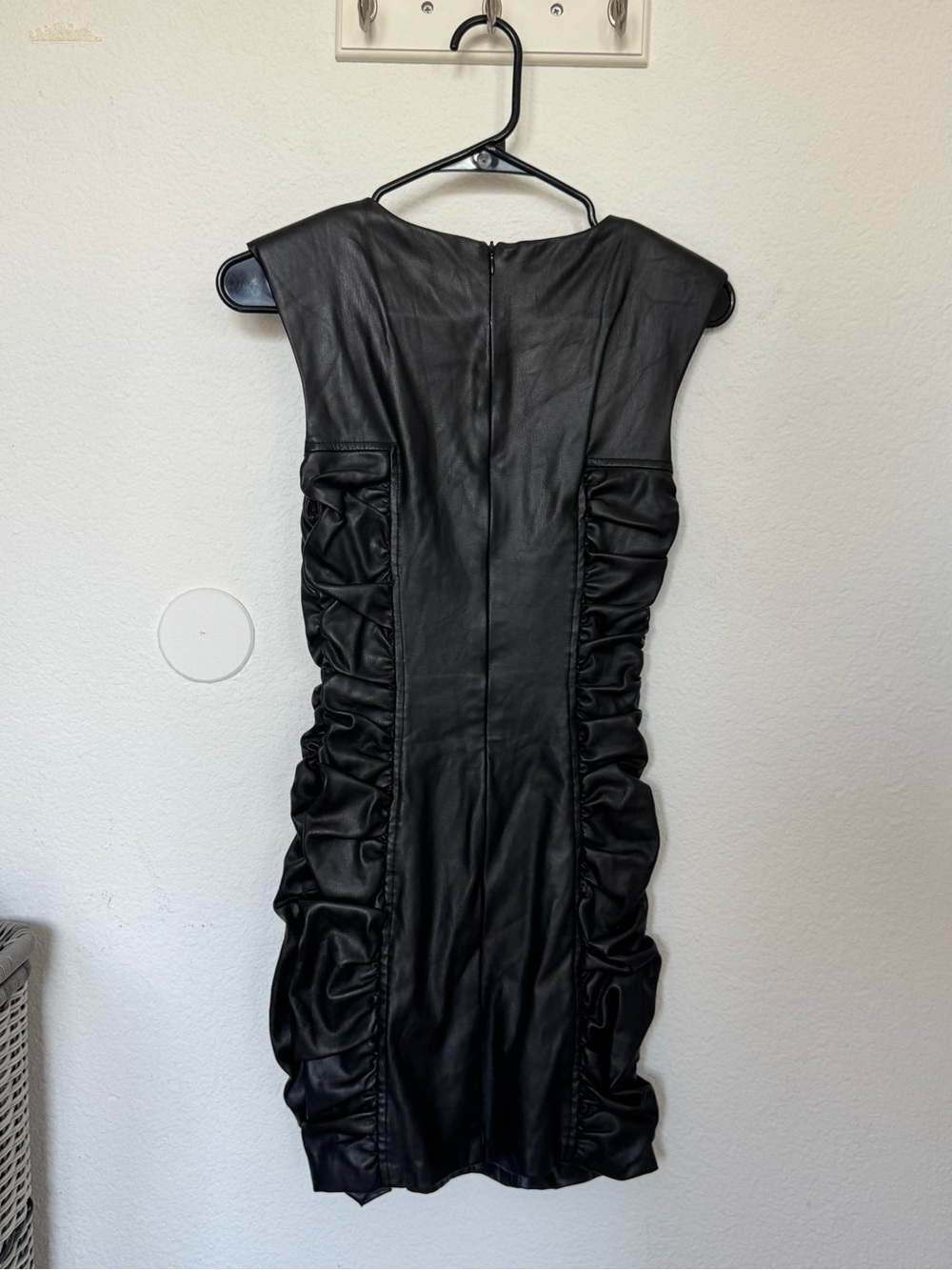 Zara Black Ruched Faux Leather Mini Dress